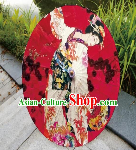 Japanese Handmade Printing Red Oil Paper Umbrella Traditional Umbrellas