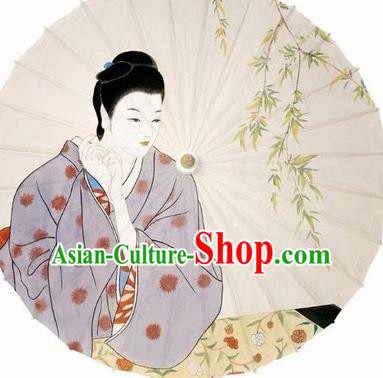 Japanese Handmade Printing Kimono Geisha White Oil Paper Umbrella Traditional Umbrellas