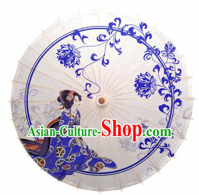 Japanese Handmade Printing Beauty White Oil Paper Umbrella Traditional Dance Umbrellas