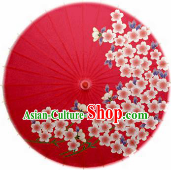 Japanese Handmade Printing Cherry Blossom Red Oil Paper Umbrella Traditional Dance Umbrellas