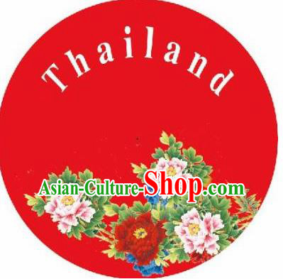 Thailand Handmade Printing Peony Red Oil Paper Umbrella Traditional Umbrellas