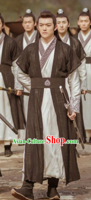 Chinese Ancient Taoist Black Hanfu Clothing Drama Swordsman Costumes for Men