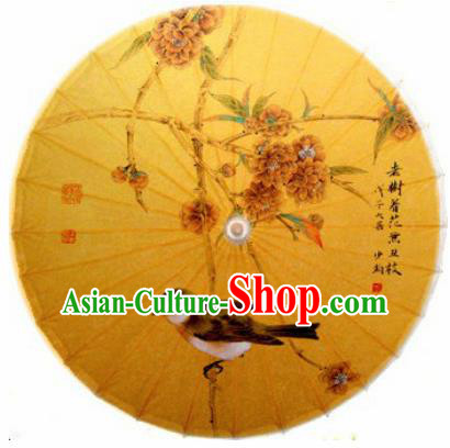 Chinese Handmade Printing Begonia Birds Yellow Oil Paper Umbrella Traditional Decoration Umbrellas