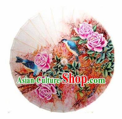 Chinese Handmade Painting Pink Roses Oil Paper Umbrella Traditional Decoration Umbrellas