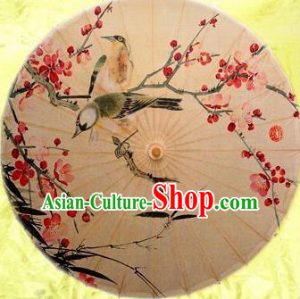 Chinese Handmade Painting Plum Bamboo Bird Oil Paper Umbrella Traditional Decoration Umbrellas