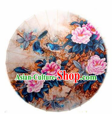 Chinese Handmade Ink Painting Pink Peony Oil Paper Umbrella Traditional Decoration Umbrellas