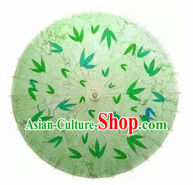 Chinese Handmade Printing Bamboo Leaf Green Oil Paper Umbrella Traditional Decoration Umbrellas