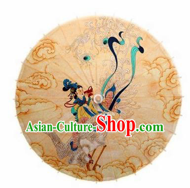 Chinese Handmade Printing Crane Goddess Queen Oil Paper Umbrella Traditional Decoration Umbrellas