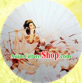 Chinese Handmade Printing Ancient Beauty Crane Oil Paper Umbrella Traditional Decoration Umbrellas