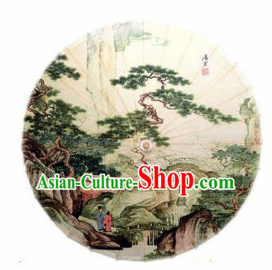 Chinese Handmade Printing Landscape Oil Paper Umbrella Traditional Decoration Umbrellas