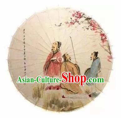 Chinese Handmade Printing Three Old Men Paper Umbrella Traditional Decoration Umbrellas