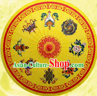 Chinese Handmade Printing Auspicious Patterns Yellow Paper Umbrella Traditional Decoration Umbrellas