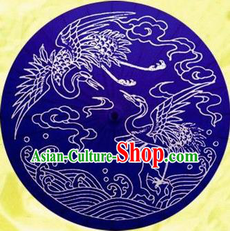 Chinese Handmade Printing Crane Blue Oil Paper Umbrella Traditional Decoration Umbrellas