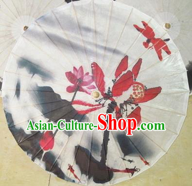 Chinese Classical Dance Printing Red Lotus Handmade Paper Umbrella Traditional Decoration Umbrellas