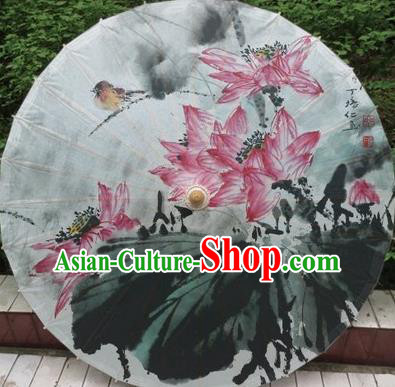 Chinese Classical Dance Ink Painting Lotus Handmade Paper Umbrella Traditional Decoration Umbrellas