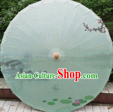 Chinese Classical Dance Ink Painting Lotus Handmade Light Green Paper Umbrella Traditional Decoration Umbrellas