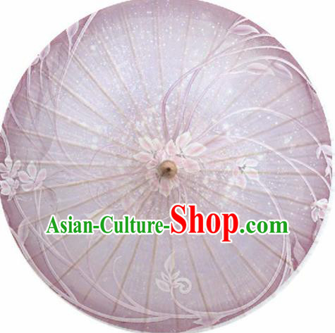 Chinese Classical Dance Handmade Printing Flowers Light Purple Paper Umbrella Traditional Decoration Umbrellas
