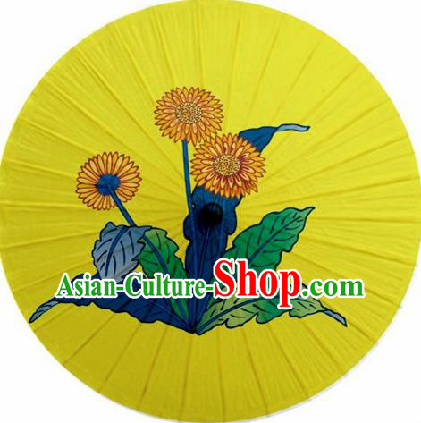 Chinese Classical Dance Handmade Printing Chrysanthemum Yellow Paper Umbrella Traditional Decoration Umbrellas