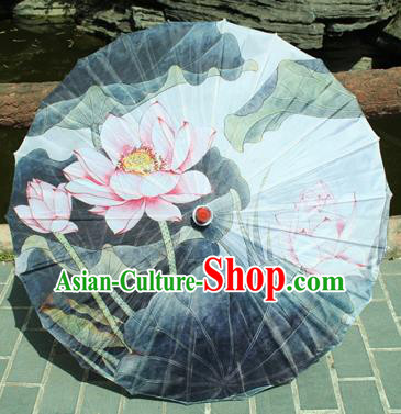 Handmade Chinese Classical Dance Printing Lotus Blue Paper Umbrella Traditional Cosplay Decoration Umbrellas
