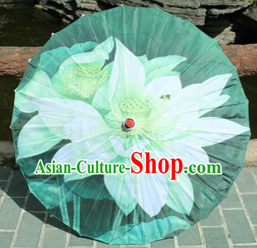 Handmade Chinese Classical Dance Printing Lotus Green Paper Umbrella Traditional Cosplay Decoration Umbrellas