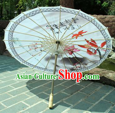 Handmade Chinese Classical Dance Printing Lotus White Paper Umbrella Traditional Cosplay Decoration Umbrellas