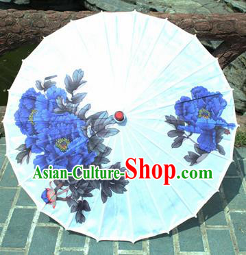 Handmade Chinese Classical Dance Printing Blue Peony Paper Umbrella Traditional Cosplay Decoration Umbrellas