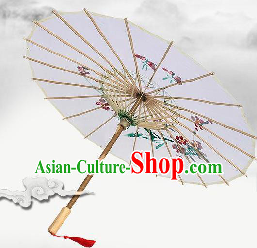 Handmade Chinese Classical Dance Printing Plum White Silk Umbrella Traditional Cosplay Decoration Umbrellas