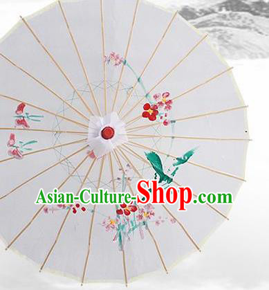 Handmade Chinese Classical Dance Printing Plum White Silk Umbrella Traditional Cosplay Decoration Umbrellas