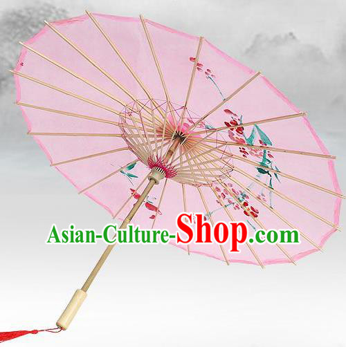 Handmade Chinese Classical Dance Printing Plum Light Pink Silk Umbrella Traditional Cosplay Decoration Umbrellas