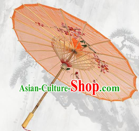 Handmade Chinese Classical Dance Printing Plum Orange Silk Umbrella Traditional Cosplay Decoration Umbrellas