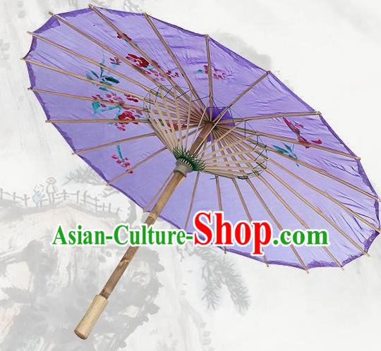 Handmade Chinese Classical Dance Printing Plum Deep Purple Silk Umbrella Traditional Cosplay Decoration Umbrellas