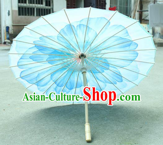 Handmade Chinese Classical Dance Printing Blue Peony Silk Umbrella Traditional Cosplay Decoration Umbrellas