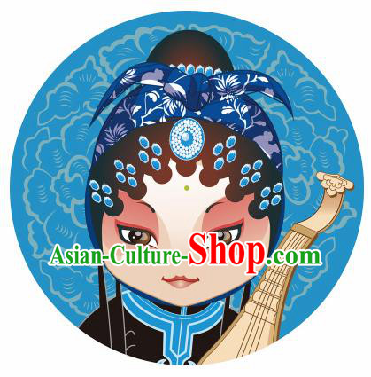 Handmade Chinese Classical Dance Printing Peking Opera Diva Blue Silk Umbrella Traditional Cosplay Decoration Umbrellas