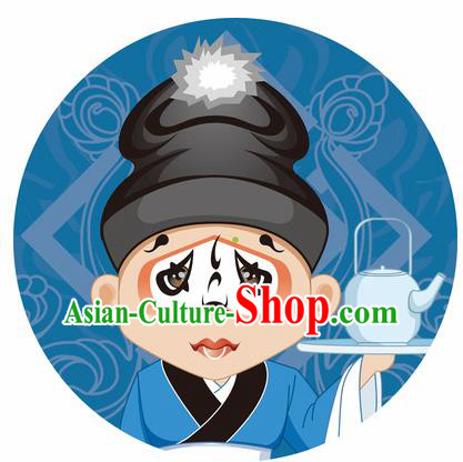 Handmade Chinese Classical Dance Printing Peking Opera Clown Blue Silk Umbrella Traditional Cosplay Decoration Umbrellas