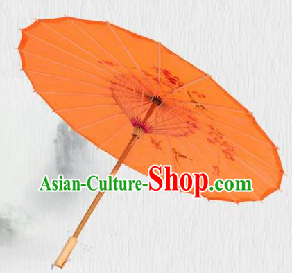 Handmade Chinese Printing Flowers Butterfly Orange Silk Umbrella Traditional Classical Dance Decoration Umbrellas