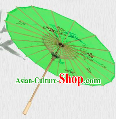 Handmade Chinese Printing Flowers Butterfly Green Silk Umbrella Traditional Classical Dance Decoration Umbrellas