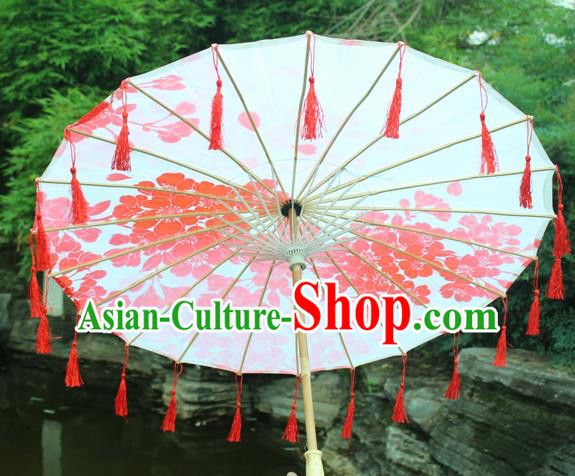 Handmade Chinese Printing Plum Blossom Red Tassel Silk Umbrella Traditional Classical Dance Decoration Umbrellas