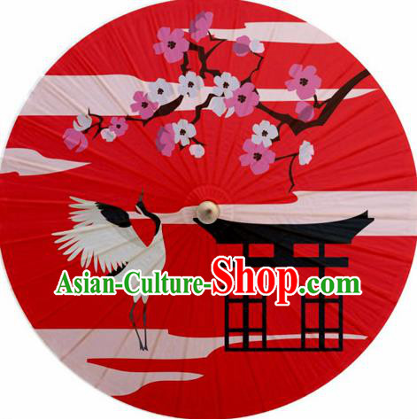 Japanese Handmade Printing Crane Plum Red Oil Paper Umbrella Traditional Decoration Umbrellas