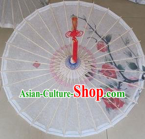 Chinese Classical Dance Handmade Ink Painting Roses White Paper Umbrella Traditional Decoration Umbrellas
