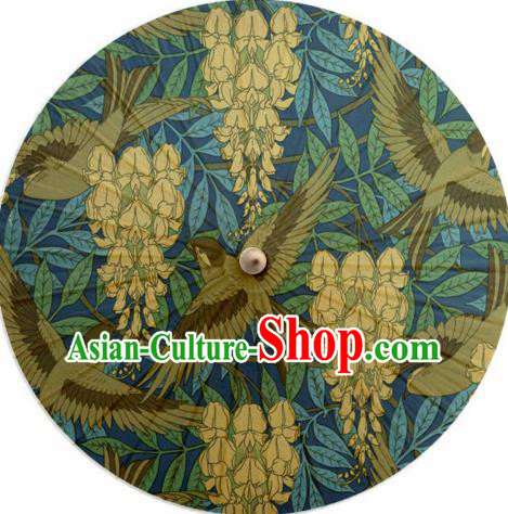 Chinese Classical Dance Handmade Printing Blue Paper Umbrella Traditional Decoration Umbrellas