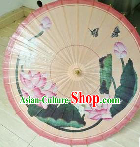 Chinese Classical Dance Handmade Printing Lotus Beige Paper Umbrella Traditional Decoration Umbrellas