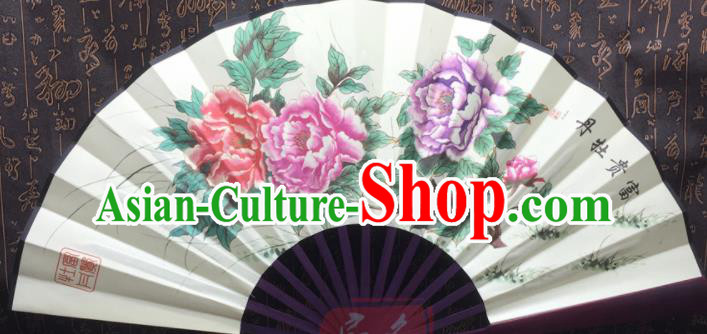 Chinese Handmade Painting Peony Silk Fans Traditional Decoration Folding Fan