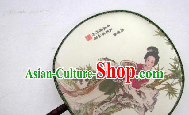 Handmade Chinese Classical Painting Beauty Silk Round Fan Traditional Hanfu Palace Fans