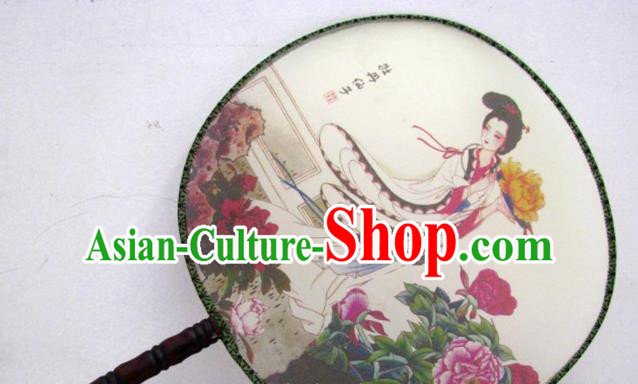 Handmade Chinese Classical Painting Peony Fairy Silk Round Fan Traditional Hanfu Palace Fans