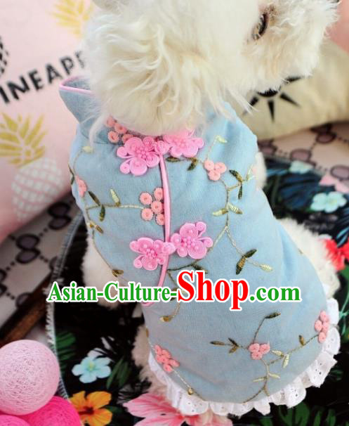 Traditional Asian Chinese Embroidered Winter Dog Blue Costumes for New Year