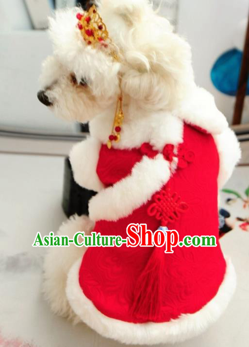 Traditional Asian Chinese Pets Clothing Winter Dog Red Costumes for New Year