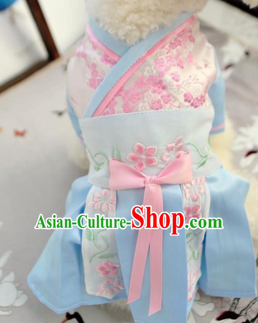 Traditional Asian Chinese Pets Clothing Dog Blue Dress Costumes for New Year