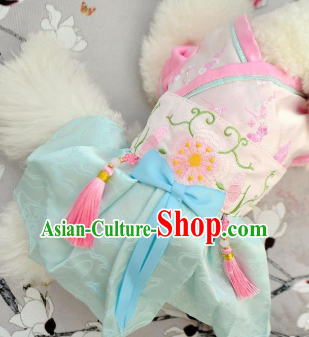Traditional Asian Chinese Pets Clothing Dog Green Dress Costumes for New Year