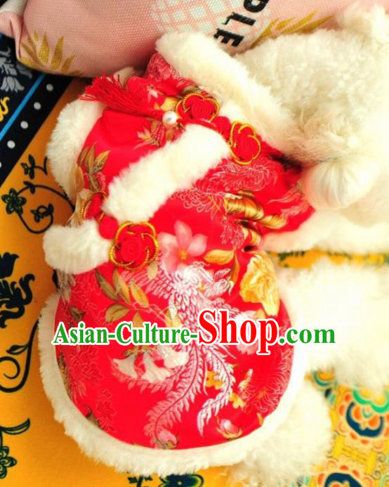 Traditional Asian Chinese Pets Clothing Dog Winter Red Cotton Padded Costumes for New Year