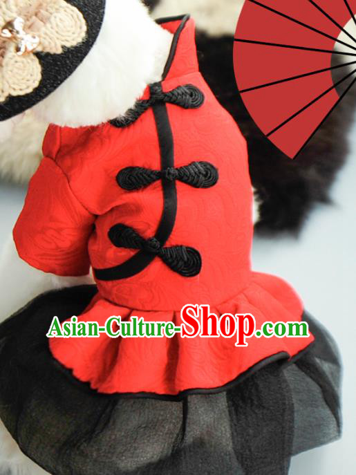 Traditional Asian Chinese Pets Clothing Dog Winter Brushed Red Costumes for New Year